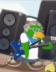 a cartoon of a duck playing a guitar