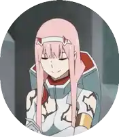 a girl with pink hair is sitting in a chair with her eyes closed