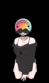 a girl with a rainbow head and mustache