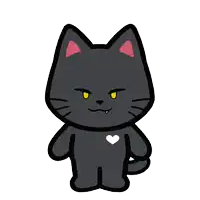 a cartoon black cat with a heart on its chest