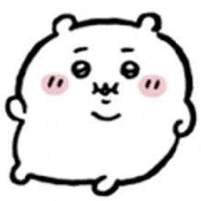 a black and white drawing of a hamster with a smiling face and pink cheeks .