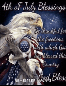 a picture of two bald eagles holding an american flag