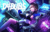 a girl is sitting in a chair with the word dubs on the bottom right