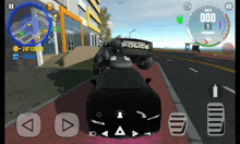 a police car is driving down a street in a videogame