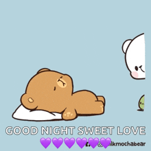 a cartoon of a teddy bear laying on top of another bear with the words good night sweet love below it