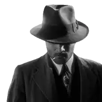 a man wearing a hat and a suit smoking a cigarette