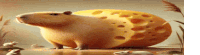 a capybara is standing next to a giant piece of cheese .