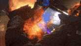 a person is holding a gun in front of a fireball