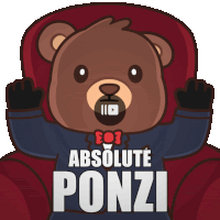 a cartoon of a teddy bear wearing a shirt that says absolute ponzi