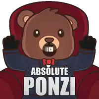 a cartoon of a teddy bear wearing a shirt that says absolute ponzi