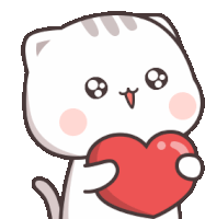 a cartoon cat is holding a heart in its paws .