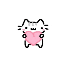 a cat is holding a pink heart in its hands .
