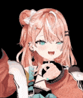 a girl with pink hair and blue eyes has a star in her hair