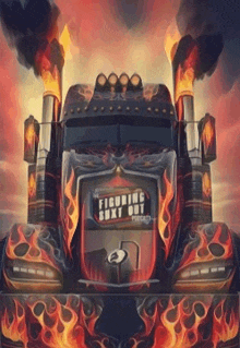a truck with flames and smoke coming out of it 's exhaust pipes says figuring out