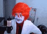 a person with red hair and white paint on their face