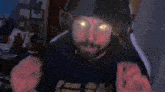 a man with a beard wearing headphones has a lightning bolt coming from his eyes