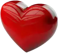 a red heart with a reflection of a building in it