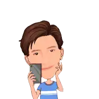 a cartoon of a man with his tongue out holding a cellphone