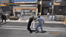 two men are fighting in a video game with a sign that says throw on it