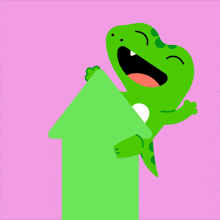 a cartoon of a lizard holding a green upward arrow