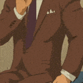 a man in a suit has a purple tie and a pocket square with the letter a on it