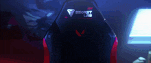 a black and red gaming chair with secret lab written on the back