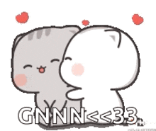 a cartoon of two cats hugging each other with the words `` gnnn < 33 '' written on the bottom .