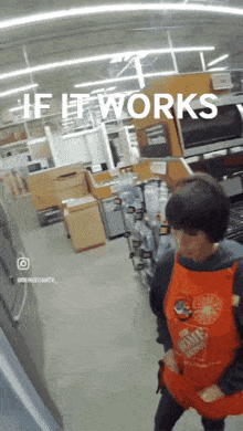 a woman wearing an apron that says home depot