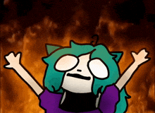 a cartoon of a girl with green hair and a cat ear