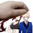 a pixel art of a man and a woman standing next to each other . the woman is wearing a choker .