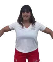 a woman wearing a white t-shirt that says l' amour on it