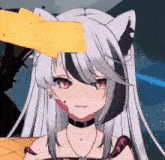 a close up of a girl 's face with an arrow pointing to the right