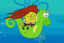 spongebob seahorse flowing hair fabulous riding