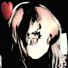 a drawing of a woman 's face with a red heart in the background