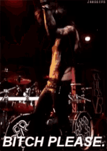 a picture of a man on a stage with the words bitch please written below him