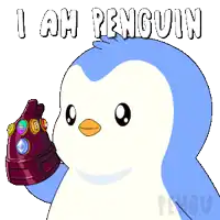 a blue and white penguin with the words i am penguin on the bottom