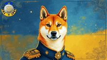 a painting of a dog in a military uniform with the words tuesday in the corner