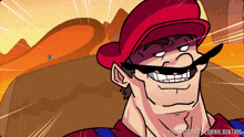 a cartoon of mario wearing a red hat and a mustache