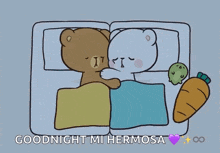 a cartoon of two bears hugging each other with the words goodnight mi hermosa