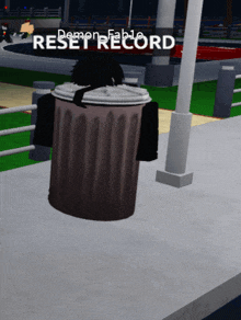 a person sitting in a trash can with the words reset record on the bottom