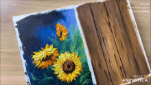 a painting of sunflowers and a painting of a wooden fence made by animatica