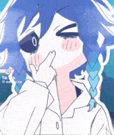 a drawing of a girl with blue hair is on a tiktok account