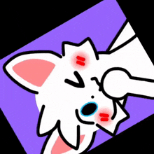 a cartoon drawing of a white cat with a pink nose
