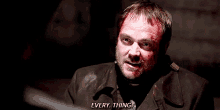 a man with blood on his face is talking about everything