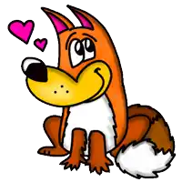 a cartoon fox with hearts around its head