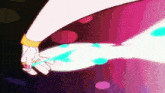 a close up of a person 's feet with a purple background and a person 's hand holding something .