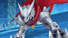 a video game character with a red cape and a sword