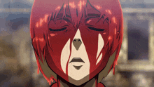 a close up of a person 's face with blood dripping from it