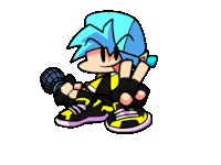 a cartoon character is holding a microphone and wearing a yellow and black outfit .