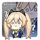a cartoon girl with pigtails and a cat ear headband is sitting next to a man with a question mark .